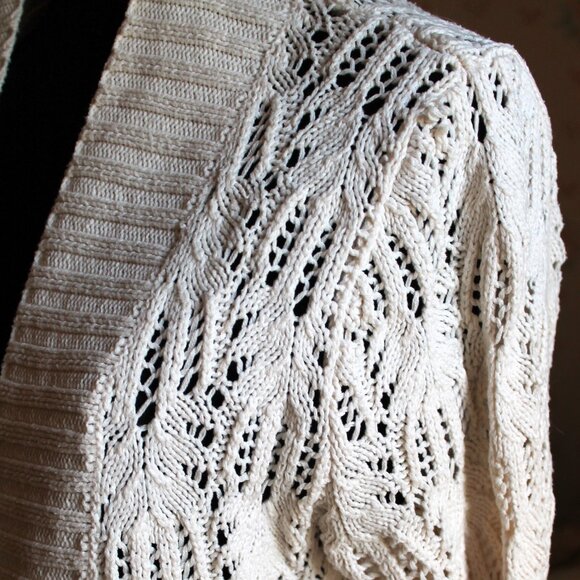 Sonoma Life Style Open Crochet Lace Cotton Blend Ivory Cardigan, Medium - Picture 4 of 8